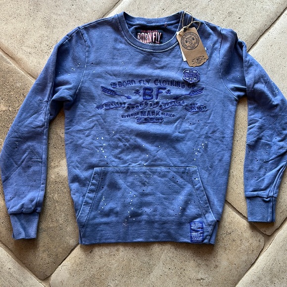 NWT Born Fly 🔥 Crew Neck Sweatshirt Hoodie Sz M Indigo color - Picture 1 of 6